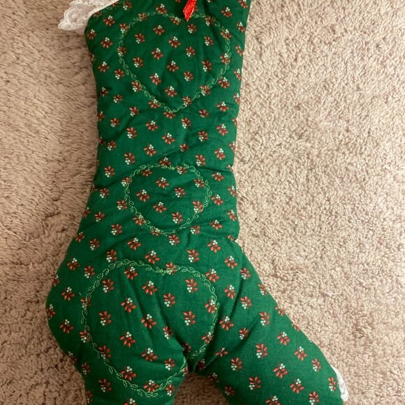 Vintage Victorian High Heel Shoe Boot Christmas Stocking Hand Made Green 17.5” - Picture 5 of 8